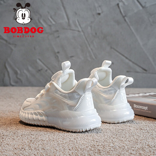 Zapatos para niños de Babudou Zapatos blancos para niños 2025 Autumn New Mesh Niñas transpirables zapatos casuales viejos zapatos deportivos de suela suave Pearl White 13547 (red doble) 33 Longitud interna 21.4 cm
