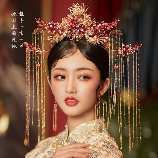 Xiuhe tiara bride wedding simple Chinese style phoenix crown hair Xiuhe suit Hanfu female atmosphere suit T50 suit