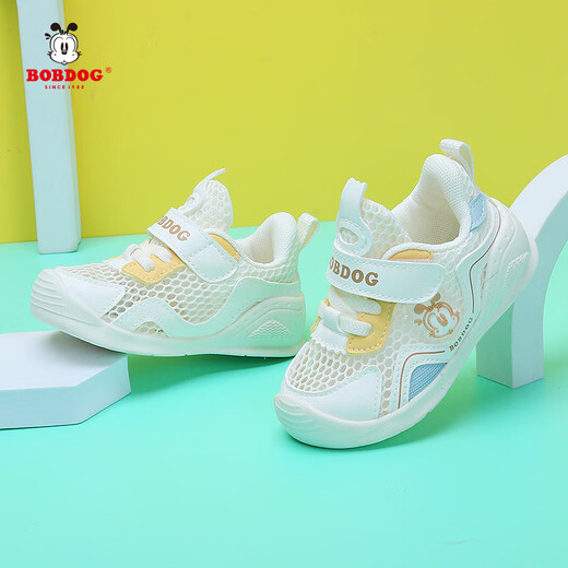 Babudou (BOBDOG) toddler shoes for babies, boys and girls, 1-3 years old 2 summer breathable single mesh front functional shoes anti-slip soft sole b223 beige [single mesh hollow] 19 size inside length 13.8cm