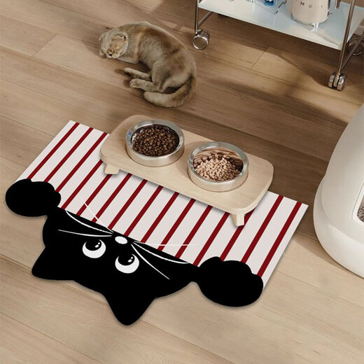 CLCEY cat special-shaped large pet placemat, rice basin and bowl, splash-proof and leak-proof floor mat, cute and easy to clean cat and dog rice basin mat, pink black cat 01 80X120 (soft diatom mud thickened 4mm)
