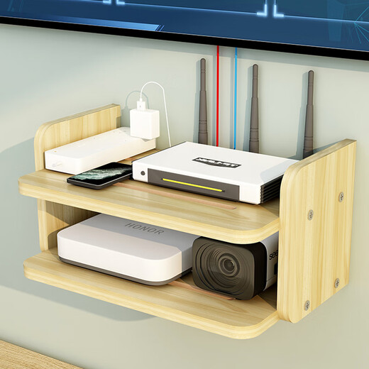 TV set-top box rack, router storage box, wall-lit cat wireless wifi rack, punch-free TV set-top box bracket, wall-mounted customization, set-top box rack, three layers 40cm #light walnut