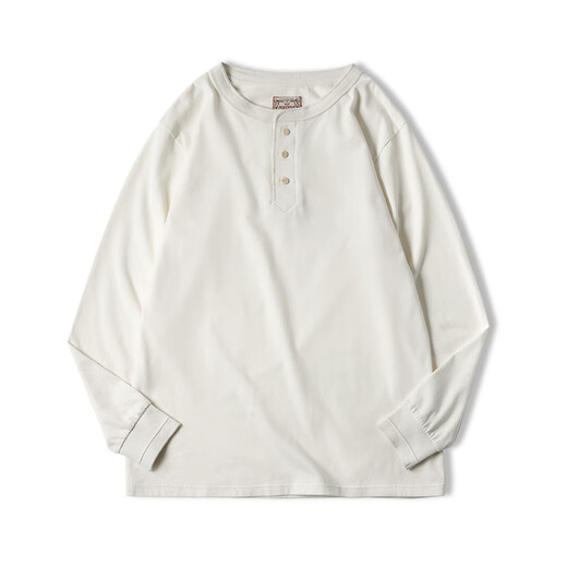 Maden Workwear American Retro Henry Camisa Henry Camiseta de manga larga Camiseta de cuello abierto para hombres con camisa de base de algodón puro Autumn Beige L
