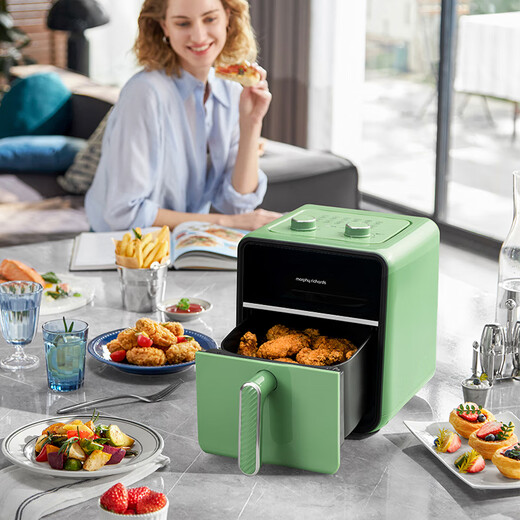 Morphyrichards air fryer small household visual electric fryer non-stick easy to clean 3.5L large capacity light fat less oil free temperature control French fries machine MR8103 light luxury blue 3.5L