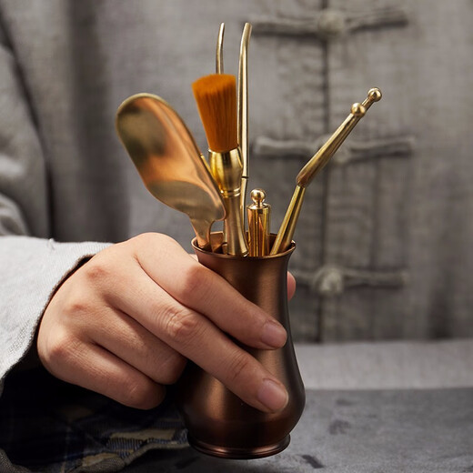 Rongshantang Brass Tea Ceremony Six Gentlemen Household Tea Clips Tea Knives Kettle Pen Tea Shovel Kung Fu Tea Accessories Brass Tea Ceremony Six Gentlemen - Yujing Red Copper Color