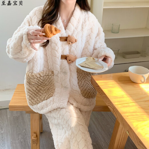 珊瑚绒月子服秋冬季加厚甜美孕妇睡衣女产后哺乳孕期专用加肥冬款 MY-9923 绿色口袋蝴蝶结 [ 0-15 3XL(建议170-190斤)