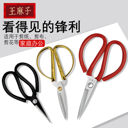 王麻子 裁缝剪刀家用手工裁布剪线头裁剪布料专用缝纫大剪子不锈钢 3#加强防锈红色 小号