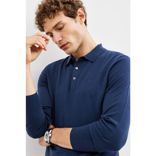 Septwolves machine washable new pure wool sweater warm lapel thin sweater men's sweater men's pullover sweater 102 (dark blue) 3XL 185/100A