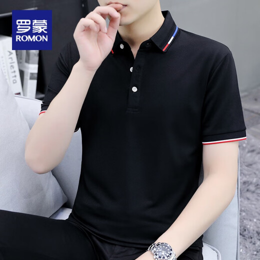 罗蒙（ROMON）POLO男衫短袖t恤男士珠地棉潮流2023上衣服夏季男翻领半袖体恤 5012碳灰色 2XL (适合145-160斤