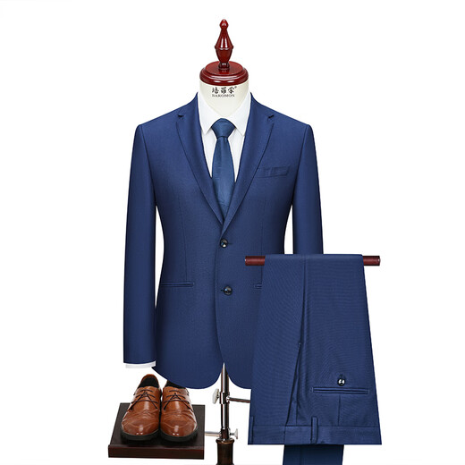 BAROMON anti-wrinkle and iron-free suit suit for men, business light formal wear, groomsman for work, blue suit for wedding and groom, version A, slim version 175A, please note the size of the trousers