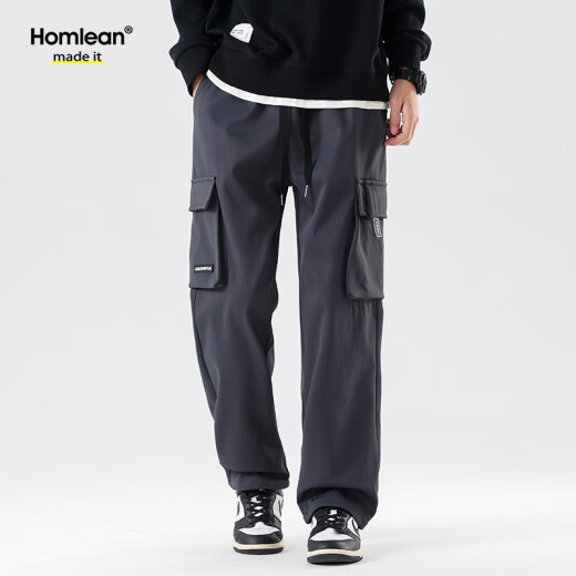 Homlean美式工装裤男春夏防风潮流机能风直筒休闲长裤子2350深灰XL