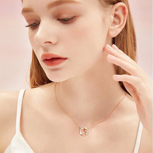 Fasifan Double Ring Color Gold Necklace Women's Moebius Clavicle Chain Anniversary Valentine's Day Birthday Gift for Girlfriend and Wife Rose Gold Women's