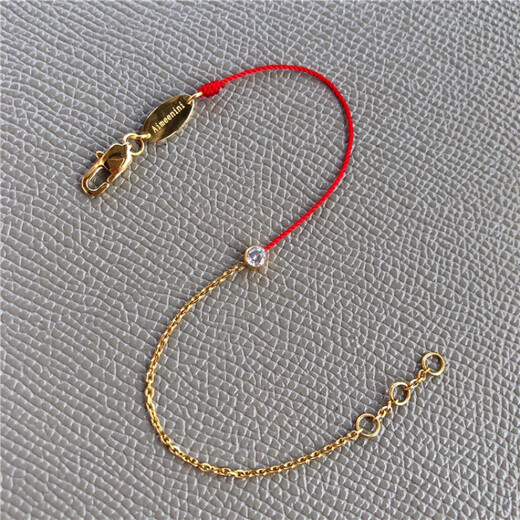 Fat Donglai's same style 18k gold thin bracelet single diamond red rope bracelet thin birth year rabbit Korean version plated 1 full red rope gold