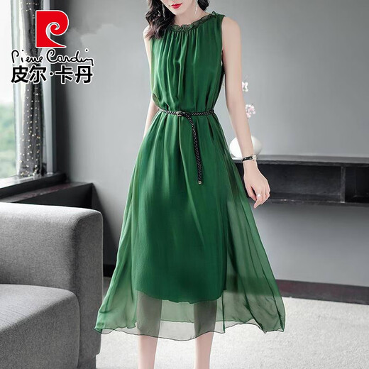 Pier Cardin Solid Color Chiffon Kleid für Frauen 2025 SOMMER SOMMER NEUER STYLE TEILE TEMPERAGE TEMPERAME SILFE EIGELESSELESSE WAST ROCKLEDER ROSS L 100-115JIN [JIN GEBT 0,5 KG]