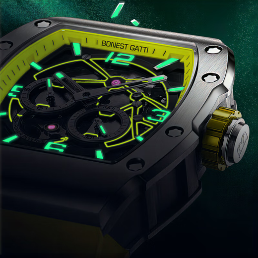 Bonest gatti watch masculin allemand entièrement automatique creux mécanique montre mécanique lumineuse vitier baril de baril pour hommes givrés de petit ami de petit ami argenté jaune BG9903-a
