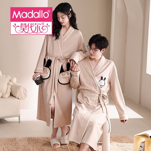 Modal couple pajamas for one man and one woman for all seasons, pure cotton nightgown, bathrobe style, spring and autumn men's long bathrobe, home clothes SD23852 long-sleeved style L male recommended 100-120 Jin Jin equals 0.5 kg