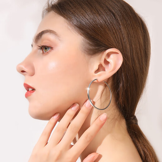 Jiuchangshi Fang Guang 999 sterling silver earrings for women, large size pure silver large earrings birthday gift for girlfriend, pure silver 999 30mm