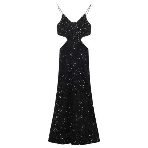 Hiver Black Shiny Suspenten Robe avec femme de style féminin Sexy Temperament Design Backless Niche Robe Black [Version 3888] S