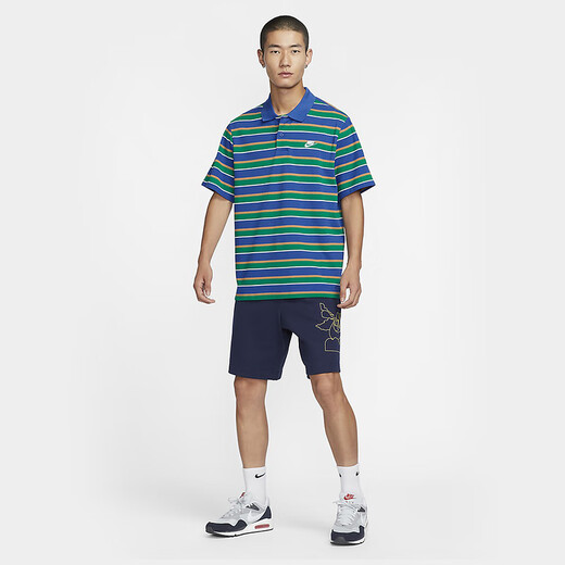 Nike Men's Autumn New Casco de cuello de polo de manga corta de rayas cortas FN3897 Azul FN3897-480 S
