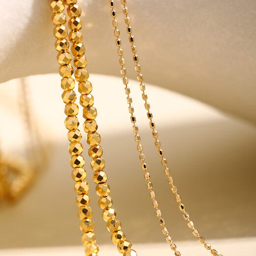 Hi Diamond 18K Gold Laser Bead Necklace AU750 Plain Chain Long Necklace Adjustable INS Style Clavicle Chain Birthday Gift Yellow 18K Gold Approximately 4.22g 0.1 Length Approx. 45cm