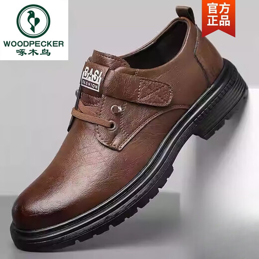 Woodpecker men's shoes new leather Martin boots casual leather shoes men's low top plus fleece boots British work shoes men brown 9908 42 standard leather shoe size
