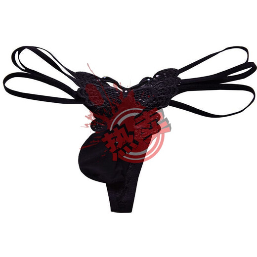 Japanese style thong men's jj set with butterfly pattern one piece lace underwear low waist large size black closed mouth