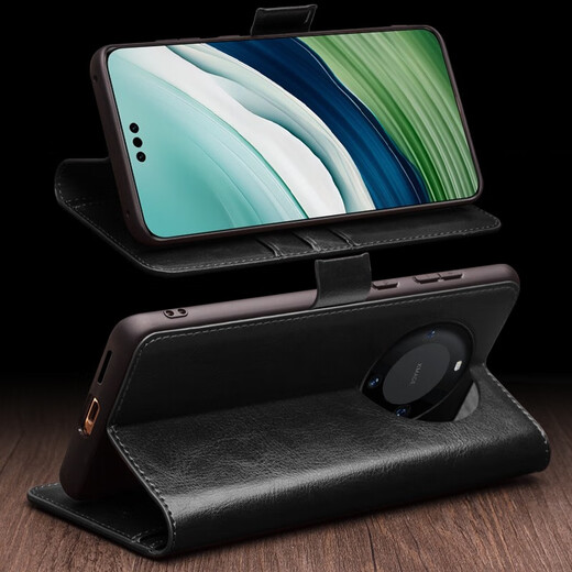
Qieli Suitable for Huawei mate60pro mobile phone case Mate60pro + protective cover clamshell genuine leather magnetic suction full-pack anti-fall leather case with card slot for men and women Mate60 Pro/60Pro + classic black