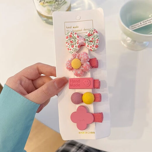 Green Grass Overture Baby All-Inclusive Cloth Hair Clip for Girls, Cute and Super Cute Hair Clip, Children's Hair Clip, Hair Clip, Rose Red Flower 5-Piece Set, Doesn't Hurt Hair