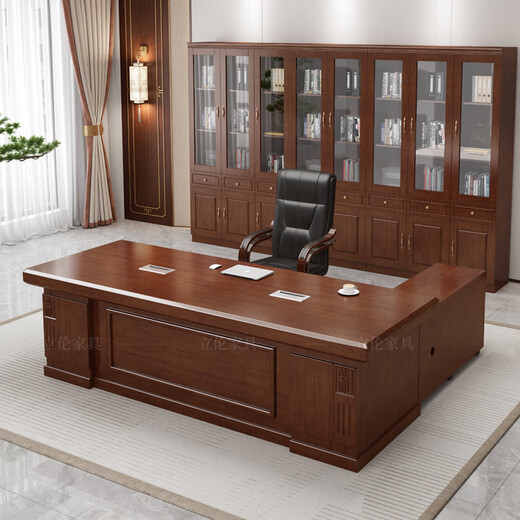 Li Lun solid wood desk boss desk and chair combination furniture office manager Chinese style executive desk desk + chair 1.6 meters