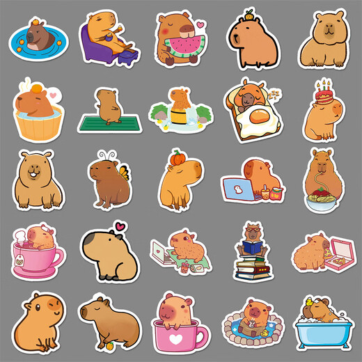 50 Capybara Cartoon Stickers Kapibala милый коричневый