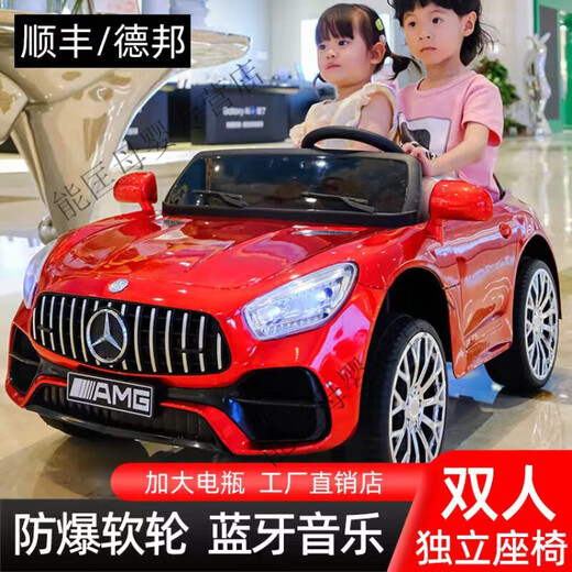 诺天使儿童双人大款电动车小孩可坐双人四轮遥控汽车男女宝宝四驱玩具车 烤漆红：四驱+12v大电+软轮 双人大座椅+遥控+摇摆