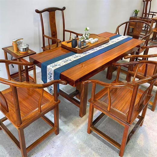Guge Okan solid wood large board tea table and chair combination African green heart sandalwood tea table log whole board coffee table whole large board prepayment (the balance is payable)