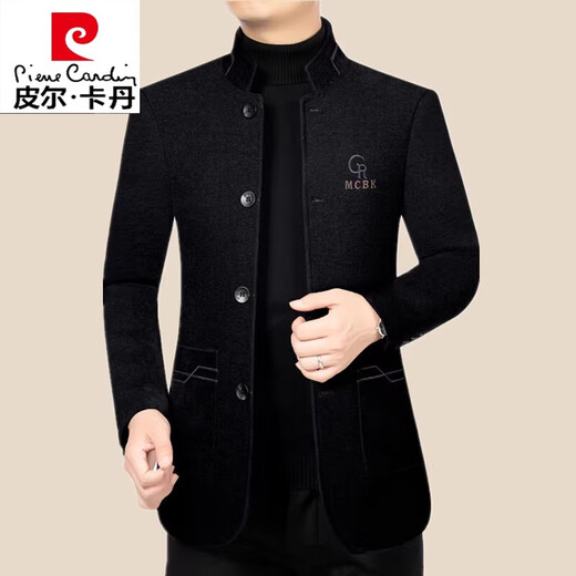 Pierre Cardin (Pierre Cardin) new autumn and winter woolen jacket for men middle-aged stand-up collar tunic suit fashion high-end trendy brand casual wool jacket for men black (spring style) XL 180 (135-150Jin Jin equals 0.5 kg)