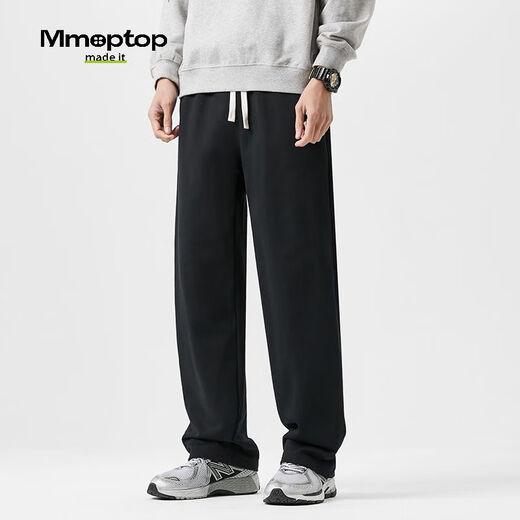 MMOPTOP Japanese casual pants men's autumn and winter simple loose straight wide-leg sports trousers K006 black XL