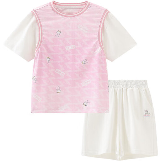 Disney (DISNEY) children's clothing children's short-sleeved suit quick-drying fake two-piece basketball two-piece set 24 summer DB421UE17 pink 110