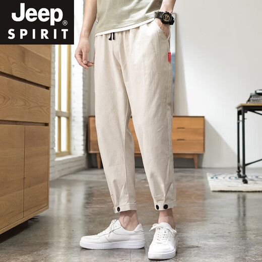 
JEEP SPIRIT Cropped Pants Men's Korean Style Fashion Brand Slim Cotton Linen Casual Cropped Pants Loose Harun Sports Straight Tile Small Tile Foot Black M