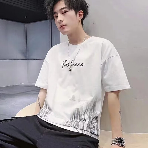 Mu Zangba short-sleeved T-shirt for men's summer thin ins printed half-sleeved round neck T-shirt for men's slim body half-sleeved top 826 black XL (120-140)Jin[Jin equals 0.5 kg]
