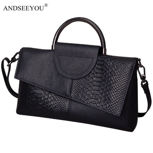 ANDSEEYOU品牌 女士手拿包 时尚软皮手拿包女大容量百搭手提包真皮单肩女包 黑色