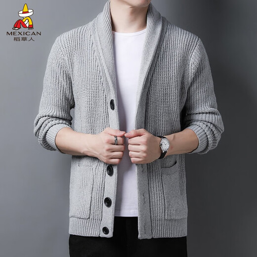 Scarecrow sweater men's sweater cardigan with wool autumn and winter sweater jacket men's Korean style trendy sweater simple and casual light gray XL (175)