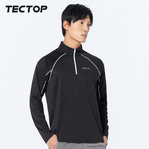 TECTOP quick-drying clothing men's outdoor stand-up collar breathable running elastic long-sleeved T-shirt reflective cycling clothing 035 men's black L