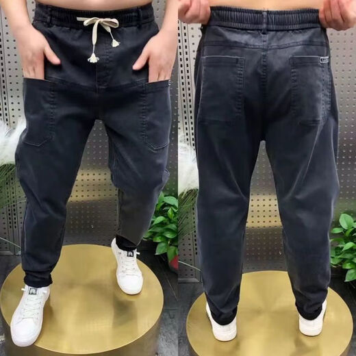 写璇（XIEXUAN）夏季休闲直筒加肥加大胖力牛仔裤男宽松哈伦大码裤耐磨干活裤  K803牛仔裤【灰色】  3XL(建议145-160斤)