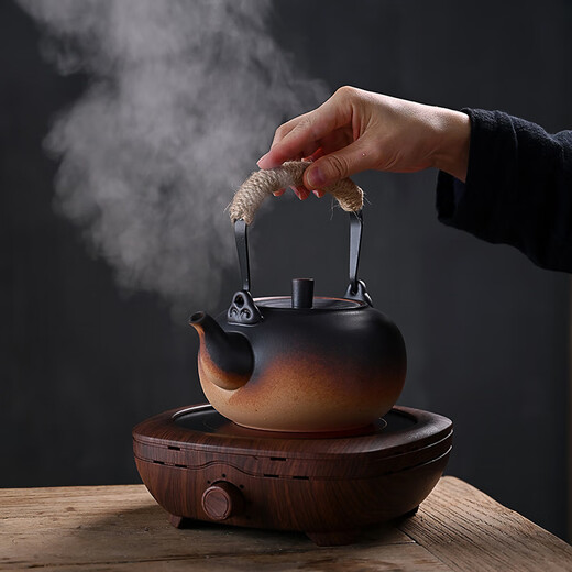 Gold inlaid jade teapot for boiling water and making tea, retro lifting beam electric ceramic stove, large capacity indoor rich water boiling kettle 850ML