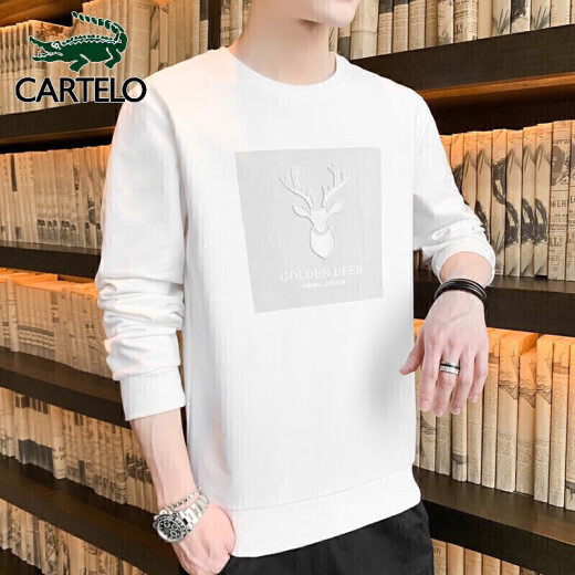 Cardile crocodile sweatshirt men's solid color autumn men's Korean round neck top student casual long-sleeved men's white XL