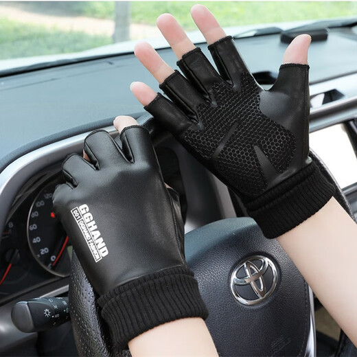 Zhugang Half Finger Gloves for Men and Women Winter Warm Anti-Slip Fingerless Cycling Driving Waterproof Plus Velvet Fishing Takeaway Cycling Outdoor Leather Two Finger-Men's Style