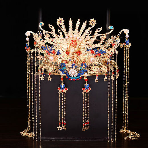 Mengjun Chen XiUhe Kleidung Kopfschmuck Hochzeit Chinesisches Hochzeitskostüm Phoenix Krone und roter Charme Braut Drache und Phoenix Kleidung Schmuck Set Model Phoenix Crown (Haken)