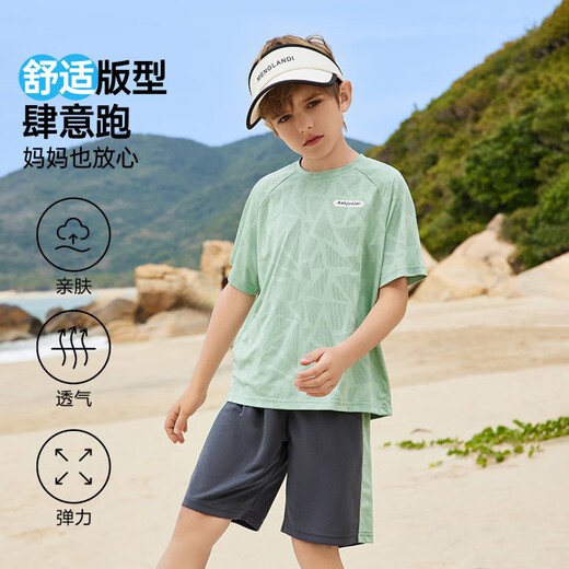 
ASK JUNIOR Children's Sports Set 2025 Summer Thin Men's Middle-Big Children's Short Sleeve Girls T-shirt Shorts Quick Dry Running Set Green [JE2MHS13918M] 120