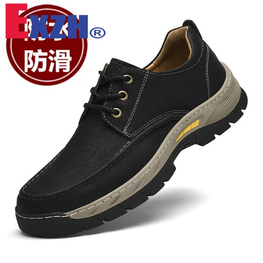 EXZH brand genuine leather outdoor sports hiking shoes men's casual leather shoes daddy's anti-slip cowhide thick sole waterproof tooling wide version 9715 khaki 43