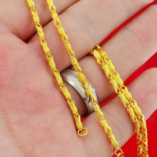 QUAMER gold store style gauze gold necklace women's 24 gold plated necklace non-fading anti-gold chain clavicle chain water drop pendant