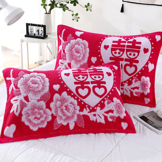 Ha Zun Shanghai old-fashioned jacquard pillow towel pure cotton terry pair adult couple home wedding single pillow towel Wu Nian Lily blue 2 pack