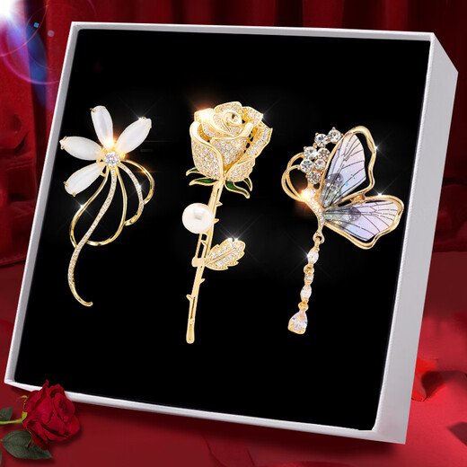 Jianlu brooch, high-end gift box, imitation pearl corsage, women's suit accessories, birthday gift for girlfriend, forest brooch, 3 pieces