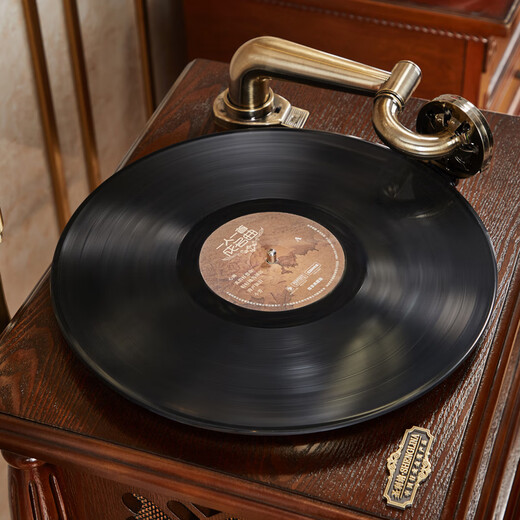 SHENGLINA American solid wood gramophone retro nostalgic national old-fashioned record player antique large speaker audio European vinyl record player record player walnut color single host copper speaker